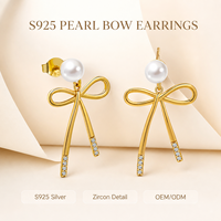 Anting Tusuk Wanita Perak Sterling 925 Berlapis Emas 18k Model Pita Mutiara Kerang, Laris Manis, Grosir Perhiasan