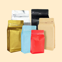 Nouveauté sac d'emballage en papier transparent moins cher pour grains de café sac de café à fond plat imprimé personnalisé avec valve