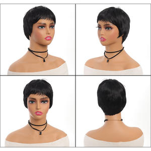 วิกผมสั้นตรง ยี่ห้อในประเทศ สี 1B เส้นใยคาเนคาลอน วิกผมสังเคราะห์แบบไม่ต้องใช้กาว สำหรับผู้หญิง สวมใส่ได้ทุกวัน - Product Image 3