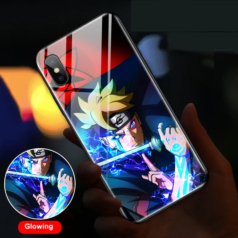 LED Glow mobile phone covers Luminous Sound Music Control Phone Case Call Glowing LED Light Up Glass Cover