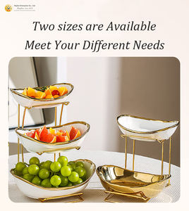 Set di 3 Ciotole in Ceramica con Supporto in Metallo, MOQ 100 Pezzi, Lavabili in Lavastoviglie, Contenitori Moderni per Cucina, per Frutta, Snack e Dessert - Product Image 2