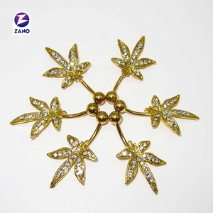 Anneau de piercing pour nombril d'enfant en acier inoxydable de qualité médicale, zircon cristallin, sans nickel, plaqué or, feuilles d'érable - Product Image 6