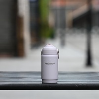Botol Air Vakum Terisolasi Stainless Steel 304 Warna Macaron, Termos Portabel dengan Pegangan, Anti Bocor, Mug Kopi untuk Perjalanan