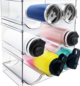 <span class=keywords><strong>Porte</strong></span>-<span class=keywords><strong>bouteille</strong></span> en plastique empilable Organisateur pour le rangement du garde-manger de la cuisine Étagère rectangulaire pour réfrigérateur ou armoires de cuisine - Product Image 1