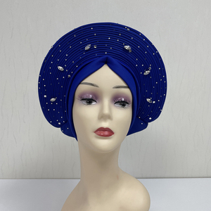 MH-1155 Magnifique turban africain en coton, prêt-à-porter, pour <span class=keywords><strong>mariage</strong></span> nigérian, <span class=keywords><strong>hijab</strong></span> musulman, bonnets, turbante - Product Image 6