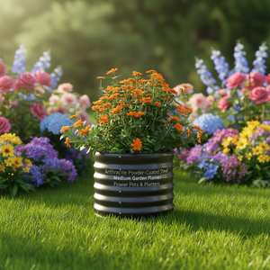 Jardinière de jardin moyenne en acier thermolaqué anthracite, pots à fleurs d'extérieur - Product Image 2
