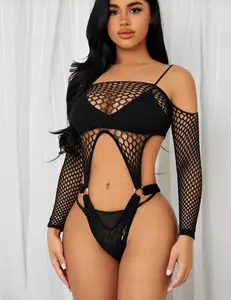 Ring Linked Fishnet Teddy Bodysuit Without Lingerie