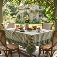 Nappe en coton pur à carreaux vert sauge Shanlian, avec volants, pour décoration de cuisine rustique, style campagne française, taille et couleurs personnalisables