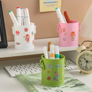 Porte-stylo créatif DIY rond en PVC avec autocollants pour rangement de bureau, usage étudiant et professionnel - Product Image 3