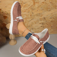 Mocassins en toile pour femmes, à enfiler, avec lacets décoratifs, semelle plate, chaussures décontractées confortables et tendance, vert