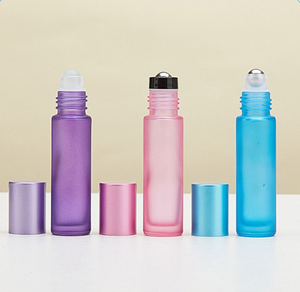 MLM Premium Frosted Glass Roller <b>Bottle</b> Colorful Essential Oil <b>Perfume</b> Roll On Ball Container Custom Logo Private Label Packing - Product Image 1