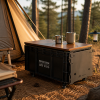 Zentopia Table de camping pliante avec boîte de rangement, support pour réchaud, plateau en bois massif, capacité de 38,7 L, mobilier d'extérieur en acier inoxydable