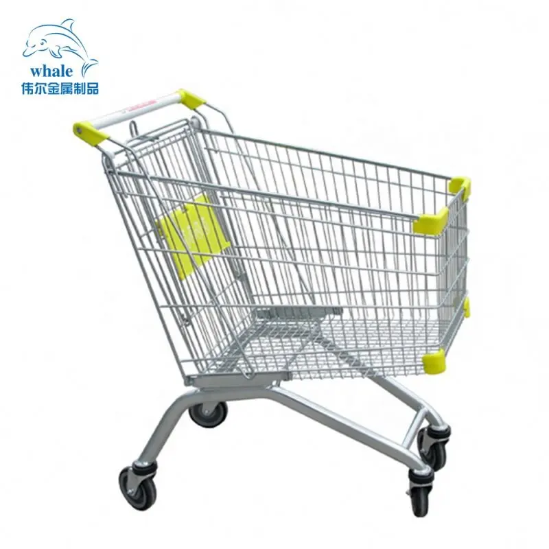 Customized store trolley steel grocery cart 4 wheel push supermarket collapsible Shopping Cart Trolley with Wheels
