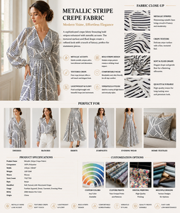 Tissu en crêpe de polyester avec rayures en lurex, textile tissé pour les marques de mode et la fabrication de vêtements en gros - Product Image 3