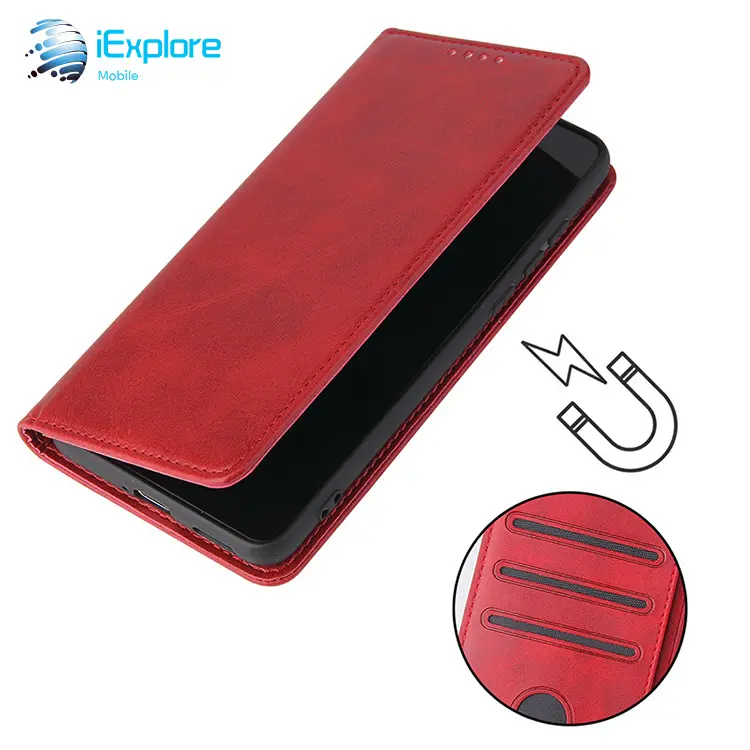 iExplore flip cover strong magnet Genuine leather case card slot wallet tpu phone case for Samsung S22 Ultra