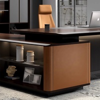 Grand bureau de luxe en forme de L de couleur foncée avec lumière LED Design convertible moderne