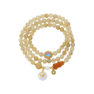Bracelet multi-brins en citrine et perles dorées, style féminin, nouvelle collection 2026, design de niche de luxe léger, porte-bonheur, prospérité et richesse - Product Image 5