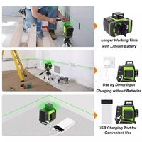 Pro Huepar GF360G Rechargeable, Mode d'impulsion extérieure multi-lignes, faisceau vert 3D 12 lignes croisées niveau Laser rotatif