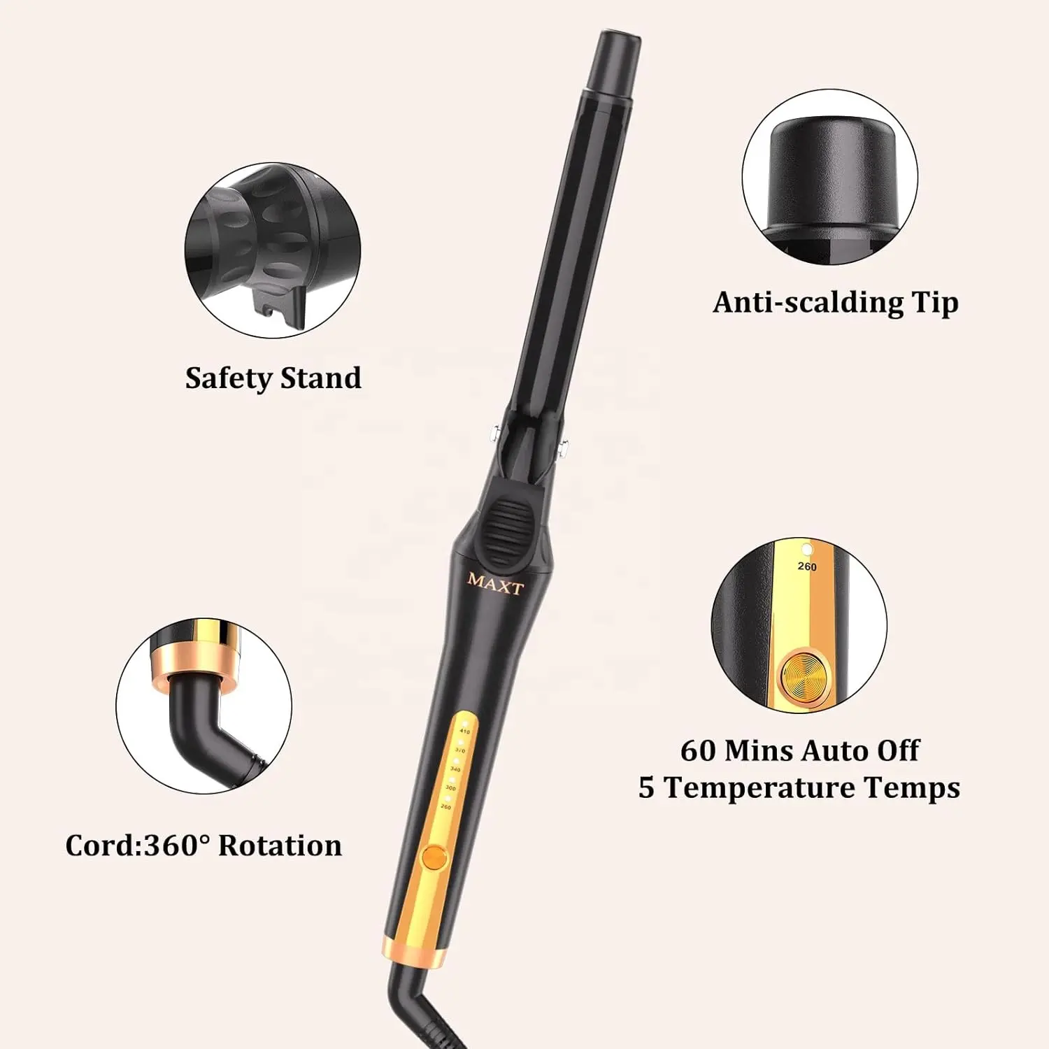 Rizadores Waver Curling Wand Cerámica Turmalina Rizador de cabello Rizadores de doble voltaje y Waves Hair Wand (3/4 pulgadas)