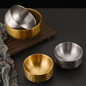 Bol à double paroi en acier inoxydable 304, motif martelé, de haute qualité, isolé, doré, pour soupe, salade et fruits - Product Image 6