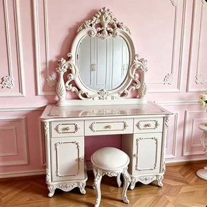 European Antique Dressing <b>Table</b> with Integrated Lighted <b>Mirror</b> Classic European Style Makeup <b>Vanity</b> for Bedroom - Product Image 6