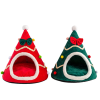 Lit pour chat de Noël, Nid d'hiver chaud pour animaux de compagnie, Style tendance, Lit-caverne fermé pour chat, Maison douce en peluche pour chien, Lit pour chat en forme de sapin de Noël