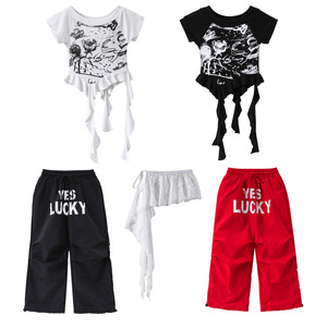 Costume de danse jazz pour enfants, robes en soie/coton pour filles, style tendance <span class=keywords><strong>et</strong></span> cool, défilé de mode pour enfants, groupe de filles jazz - Product Image 5