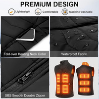 Gilet chauffant électrique en polyester haute densité à 9 zones en fibre de carbone, alimenté par USB, 3 réglages de température, personnalisable pour le ski