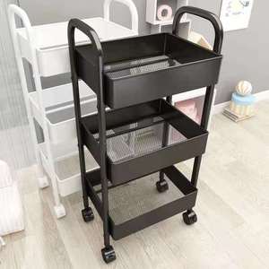 Chariot de rangement multi-niveaux avec roulettes pour cuisine, salle de bain, chambre à coucher, étagère portable, chariot à 3 paniers en maille - Product Image 1