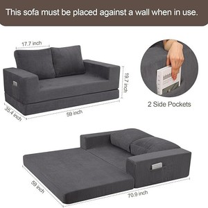 <b>Sofa</b> <b>Bed</b> Foldable <b>Foam</b> Gray Square Convertible Living Room Furniture Customizable - Product Image 2