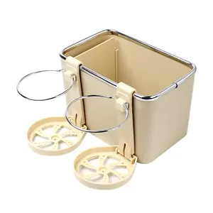 Vente en gros de rangement portable en plastique pour voiture, étui à serviettes en papier, organisateur de boîte à mouchoirs de voiture multifonctionnelle avec 2 porte-gobelets pliables