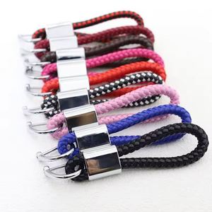 Wholesale Leather Braided <b>Rope</b> Car Keychain High Quality Hand-woven PU Metal Keychain Car Pendant - Product Image 1