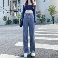 Jeans à jambes larges pour femmes Pantalon long en denim Pantalon droit Printemps Automne Casual Loose High Waist Floor Length Causal Jeans