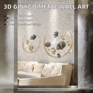 3D Ginkgo <b>Leaf</b> Metal Wall Hanging Round Decorative Wall <b>Art</b> Gold Tone Floral Sculpture for Living Room Bedroom - Product Image 2