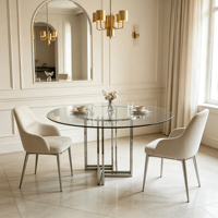 Table à manger ronde en verre trempé de luxe moderne, base en acier inoxydable, meubles de salle à manger pour la maison, l'hôtel, le restaurant