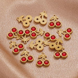จี้เชอร์รี่เคลือบทอง 18K แบบ PVD หลากหลายแบบสำหรับทำเครื่องประดับ DIY |   กันน้ำ ป้องกันการแพ้ และไม่ซีดจาง - Product Image 3