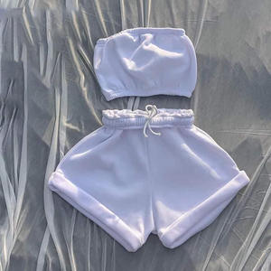Été nouveau Style Sexy <span class=keywords><strong>dessin</strong></span> Tube haut court correspondant Biker poche Shorts tenue deux pièces pantalons ensembles Activer - Product Image 4