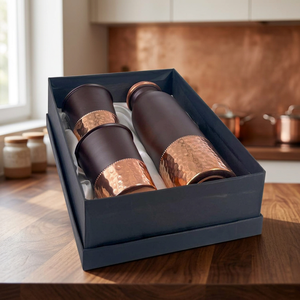 Premium Copper <b>Thermos</b> Set with 2 Cups Double Wall Insulated Portable Drinkware Modern Design Travel Use - Product Image 1