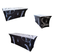 Nappe de table à cocktail pour salon commercial publicitaire pour bar Logo personnalisé et couverture de table ajustée en spandex design