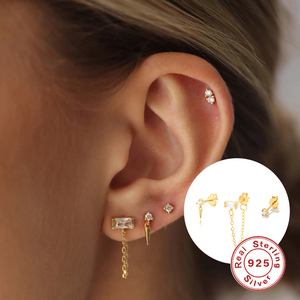 ROXI 3Pcs/<b>Set</b> S925 <b>Sterling</b> <b>Silver</b> Fashion Simple Asymmetric <b>Stud</b> <b>Earrings</b> 18K Gold Plated - Product Image 4