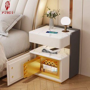 Mesita de Noche Inteligente Moderna con Cargador Inalámbrico, Luz LED, Altavoz Bluetooth, Puerto USB, 3 Cajones, Mesa Auxiliar de Madera para Dormitorio - Product Image 5
