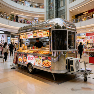 Remorque de restauration à roue unique, finition miroir, design arrondi, pour la vente de snacks et de boissons en zone côtière, avec structure étanche - Product Image 5