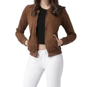 女性棕色相同拉链高校夹克高质量样品可用