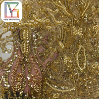 Luxe lourd or perle paillettes maille dentelle tissu africain de haute qualité mariée perlée Net Tulle dentelle tissu pour robes de mariée