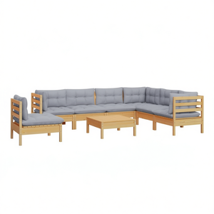 Ensemble de salon de jardin modulaire en pin massif gris, 6 places, mobilier d'extérieur au design contemporain - Product Image 1