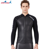Combinaison de plongée en néoprène imperméable à fermeture éclair sur la poitrine de 3 mm, veste de surf unisexe à manches longues, extensible, peau lisse