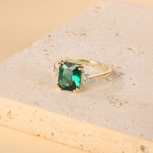 Bague de fiançailles émeraude en or jaune massif 10K/14K/18K, bague de mariage 1-5 carats, émeraude verte créée en laboratoire, bague émeraude cultivée en laboratoire - Product Image 6