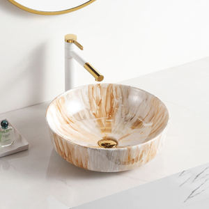 Vasque de salle de bain décorative ronde en marbre massif, moderne, facile à nettoyer, à poser sur le comptoir - Product Image 2