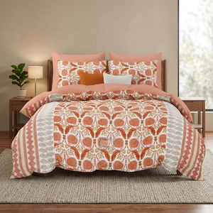Juego de edredón de algodón con fundas de almohada – Colcha con estampado floral naranja, juego de ropa de cama suave y ligero para dormitorio - Product Image 3