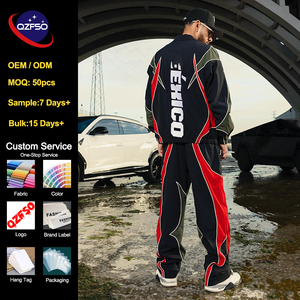 QZFSO Conjunto de 2 Piezas para Hombre con Logotipo Personalizado, Estilo Vintage, Bloques de Color, Chaqueta Cortavientos de Gran Peso, Ropa Deportiva con Cremallera, Chándal Oversize de Estilo Urbano - Product Image 1